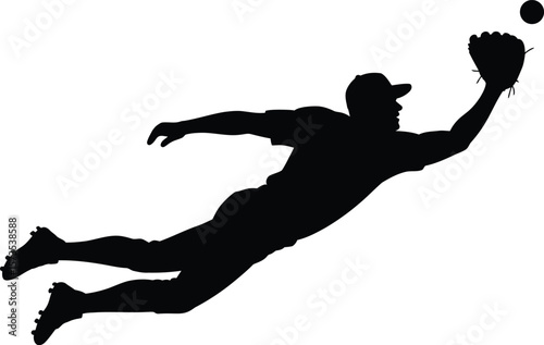 Baseball Player Diving Catch Silhouette – Sports Action Vector Clipart