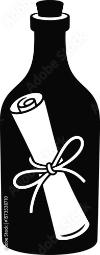 Message in a Bottle Silhouette – Vintage Scroll Letter Vector Clipart