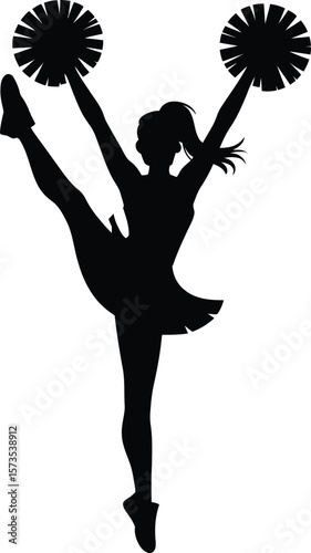 Cheerleader High Kick Silhouette – Pom Pom Dance Vector Clipart for Spirit Teams