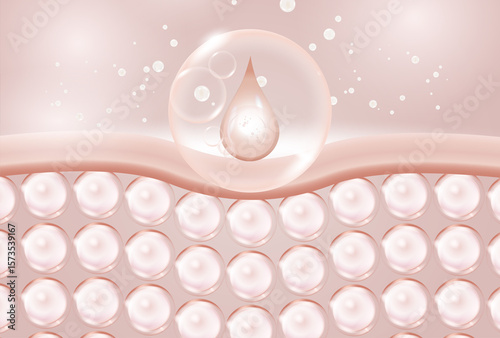 Fényképezés Moisturizer and hyaluronic acid with skin care with water droplets are absorbed