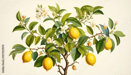Detailed Lemon Tree Illustration