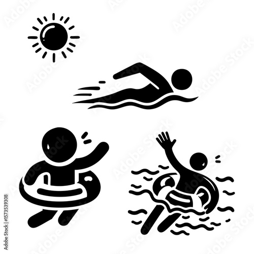 水の事故防止のイラストセット