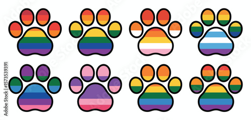 Pride Paw Prints in Various Pride Flags