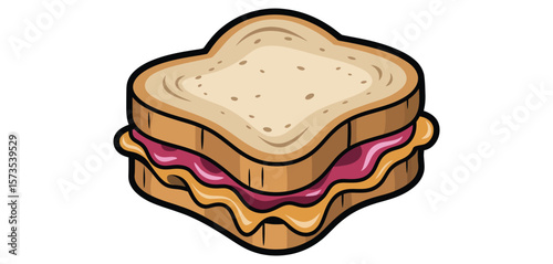 Cartoon Illustration of a Peanut Butter and Jelly Sandwich
