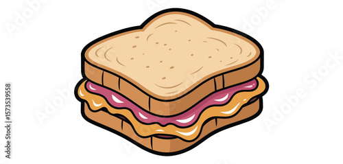 Cartoon Illustration of a Peanut Butter and Jelly Sandwich