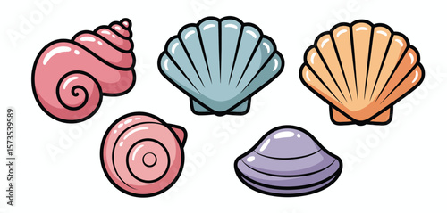 Colorful Cartoon Seashells Collection