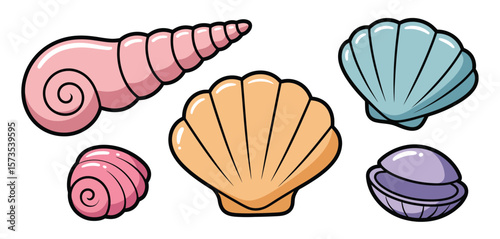 Collection of Colorful Cartoon Seashells