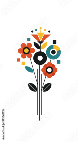 Geometric Floral Bouquet Abstract Flower Illustration