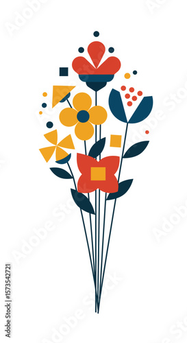 Geometric Floral Bouquet Illustration Modern Art Flower Design