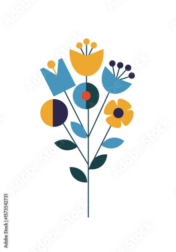 Mid-Century Modern Floral Bouquet Illustration
