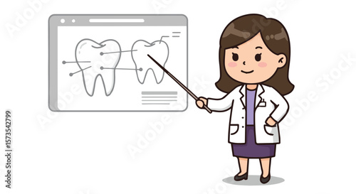 Cute Cartoon Female Dentist Explaining Tooth X-Ray

