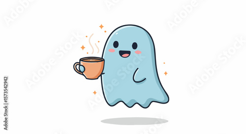 Cute Cartoon Ghost Character with Orange Stars Halloween Illustration