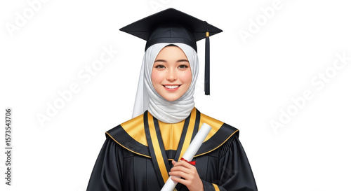 Wanita Muslimah Wisuda Memegang Ijazah PNG Pakaian Wisuda Lengkap