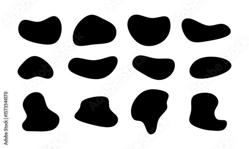 A vector set of Black Blob shapes. Simple liquid blobs form a creative minimal bubble stone vector set.