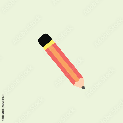  Illustration of orange color pencils with pointed ends and black erasers in a light green background, suitable for the theme of education, writing, school, and creativity.