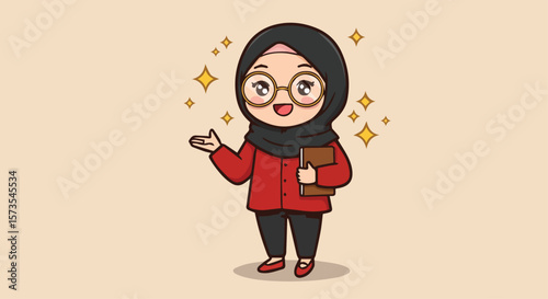 Muslim Woman Teacher/Lecturer Cartoon Character Presenting

