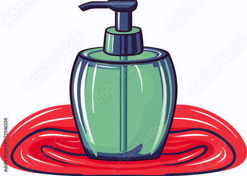 Green Pump Bottle with Red Soap for Beauty Blogs, Skincare Websites, Personal Care Content, Hygiene Awareness, and Product Promotion  