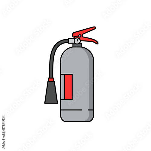 Grey and Red Fire Extinguisher Icon Bold Black Outline Simple Design
