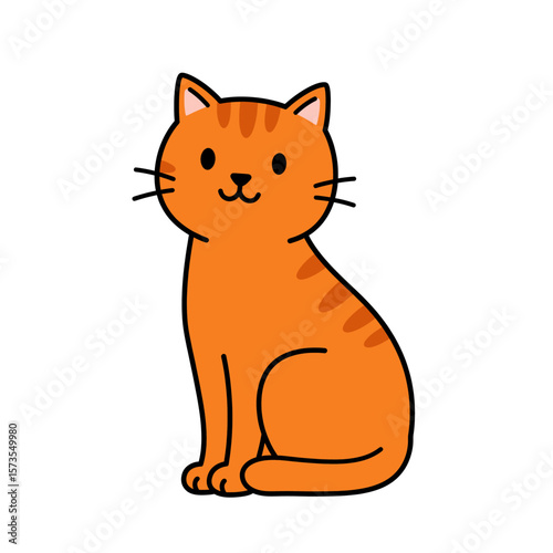 Orange Cat Icon Sitting Tail Curled Bold Black Outline Simple Design