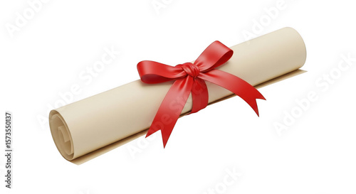 Realistic Diploma Certificate Scroll with Red Ribbon PNG