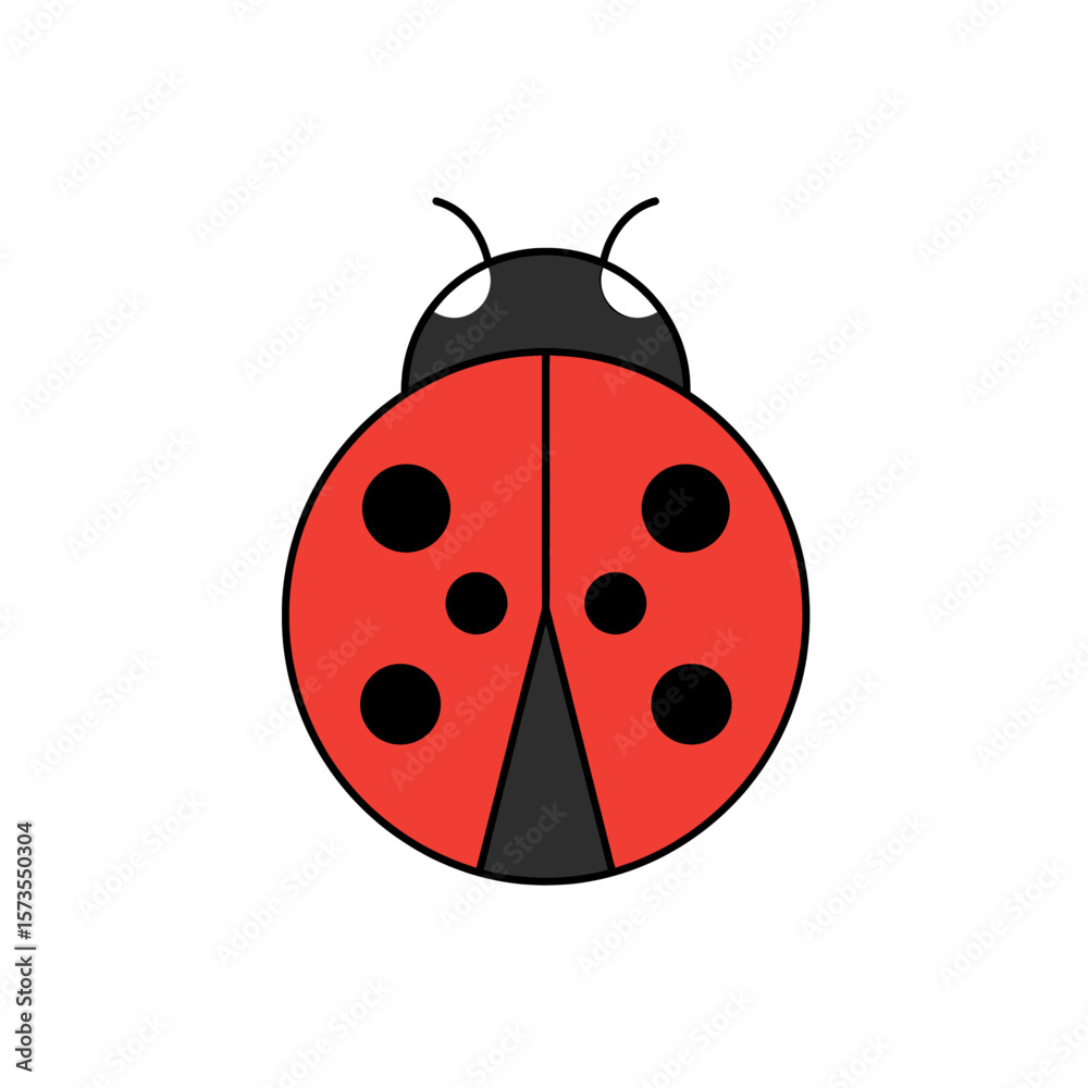 Obraz premium Red Ladybug Icon Black Spots Bold Black Outline Simple Design
