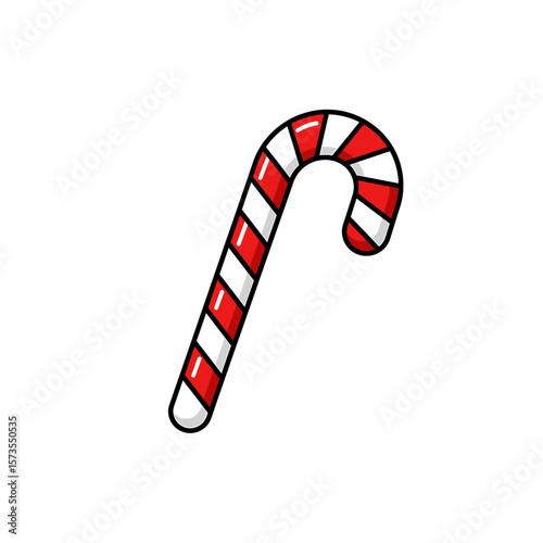 Red and White Candy Cane Icon Bold Black Outline Simple Design
