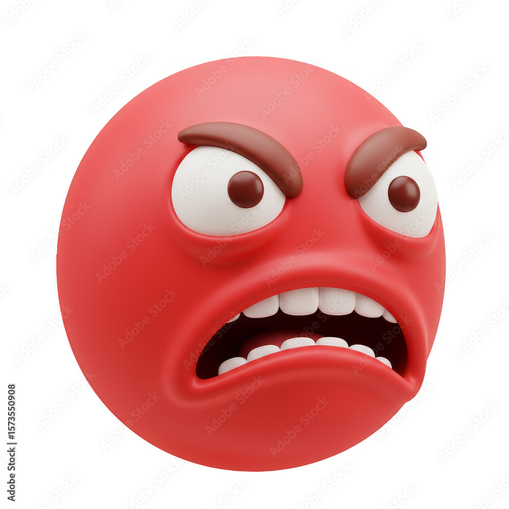 Fototapeta premium 3d Render of Angry Red Emoji With Intense Expression Isolated