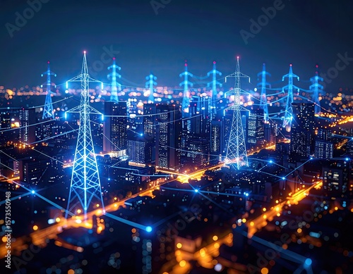 City at night, illuminated by power grid