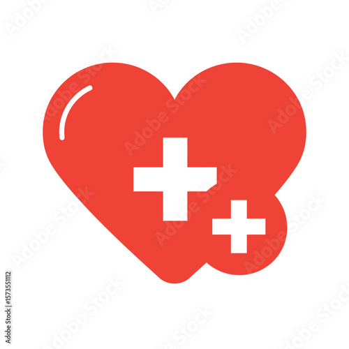 Heart with Cross Symbol Red Flat Icon Clear Health Design