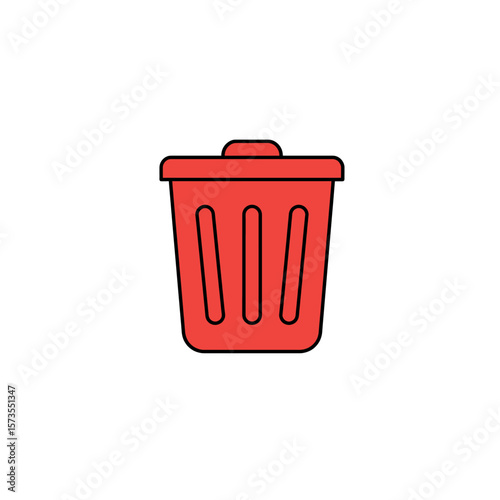 Red Trash Can Icon Bold Black Outline Simple Design