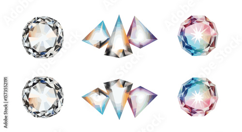 A collection of six gemstones featuring oval and triangular cuts arranged on a white background