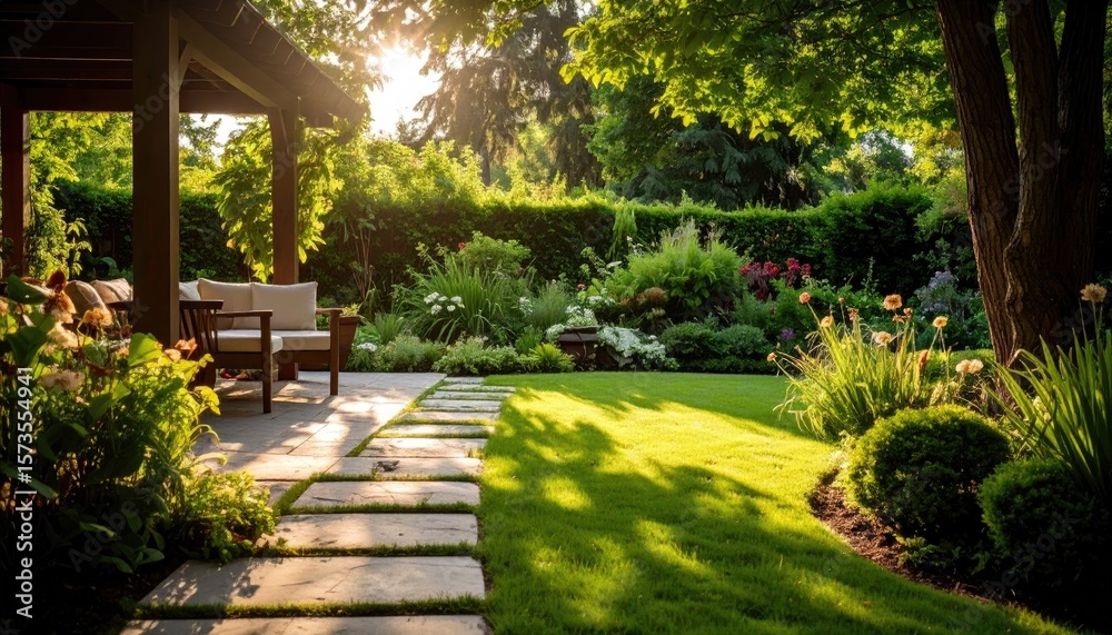 custom made wallpaper toronto digitalGarden patio at sunset