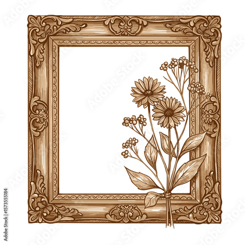 Antique frame with dried flowers in vintage style for Fall Aesthetic  
