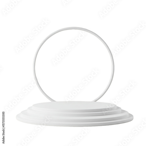 3d Render of White Podium with Circle Stage and Product Display