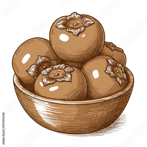 Ripe persimmons arranged in a wooden bowl showcasing fall aesthetic  