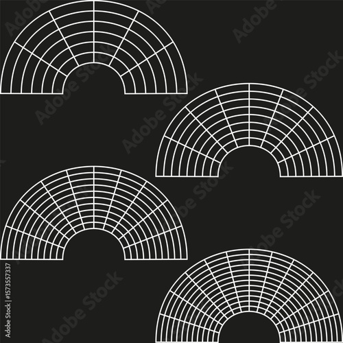 Fan arch icon. Curved grid pattern. Semicircle mesh Vector. Black background design.