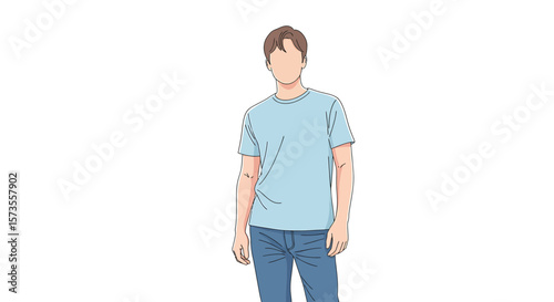 Casual Man Illustration Light Blue T-Shirt and Jeans