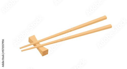 Wooden Chopsticks on Resting Block Asian Cuisine Utensils