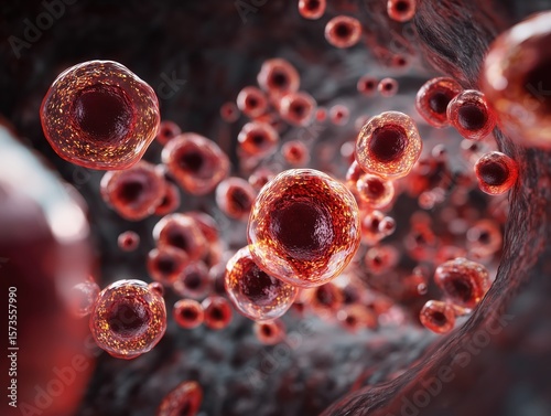 Red blood cell, and erythrocyte, in a blood vessel. Iron in hemoglobin. 3D-Illustration