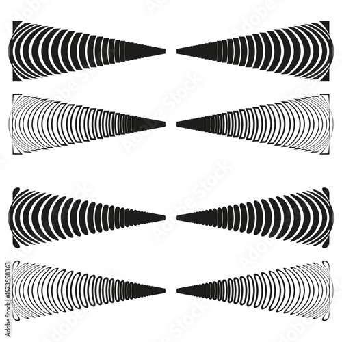 Conical shapes pattern. Abstract geometric forms. Black line vector. Optical illusion element.