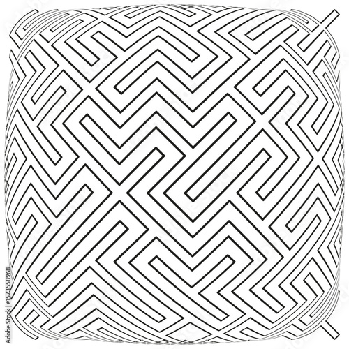 Curved maze surface. Bended labyrinth wall. Perspective pattern Vector. Endless puzzle.