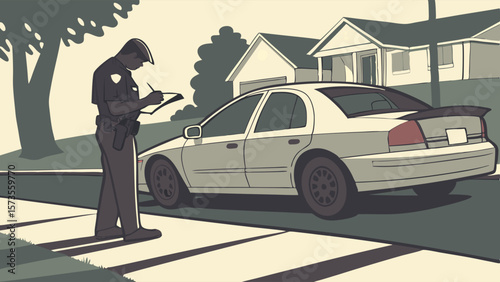 police officer writing parking ticket on street