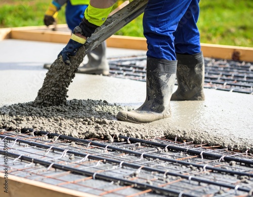 Construction workers pouring concrete