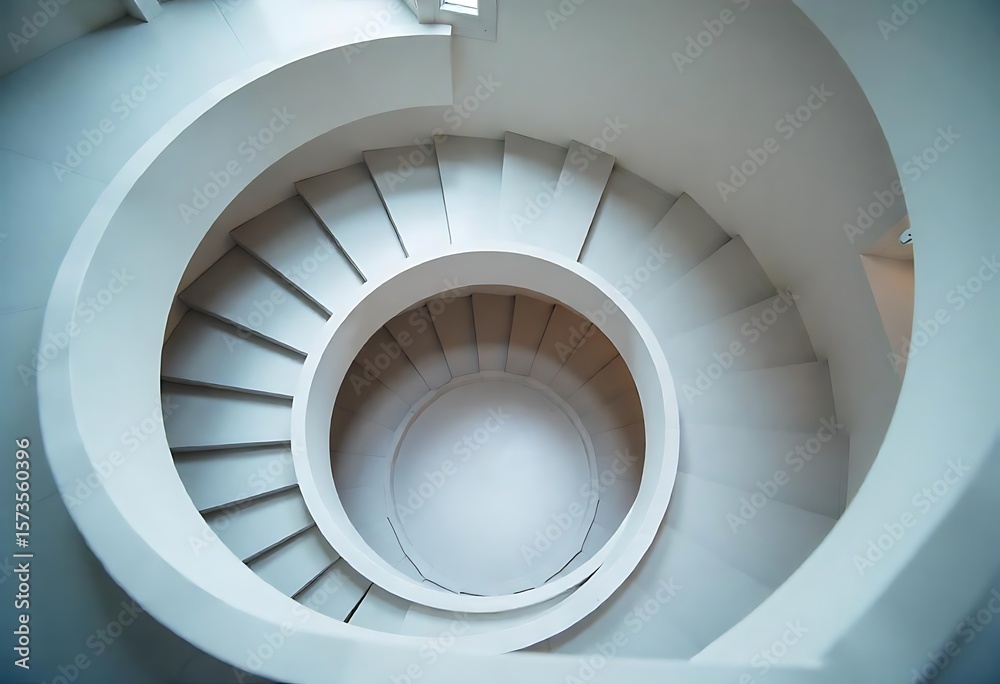 Fototapeta premium Generative AI Abstract swirling white staircase form architecture concept
