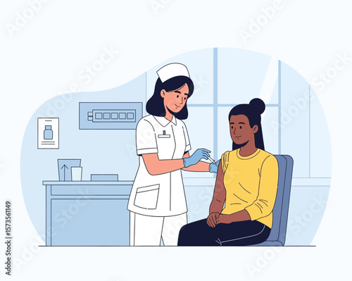 Nurse administering vaccination to patient in clinic setting
