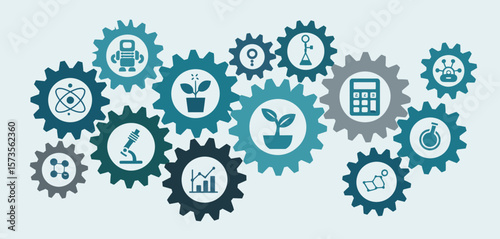 Interconnected gears representing science technology engineering and mathematics concepts