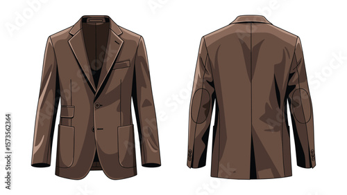 Stylish Brown Blazer Illustration: Front and Back View for Fashion and Design Projects