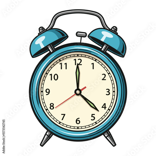 Retro Blue Alarm Clock Illustration Time Management Concept Design 5 O'clock