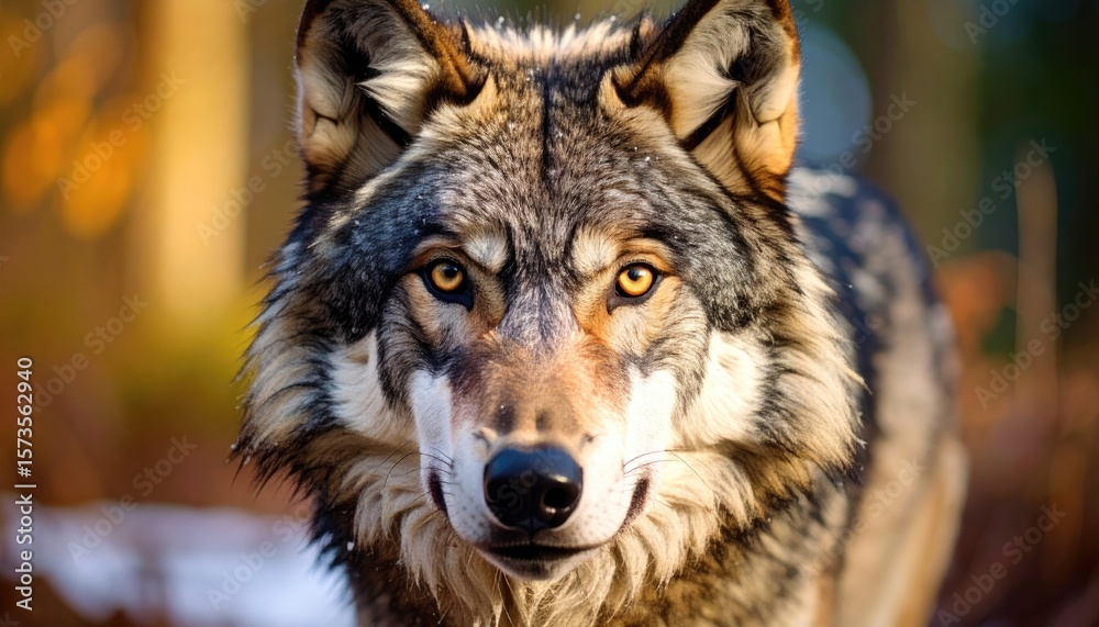 Fototapeta premium Close-up wolf portrait in forest