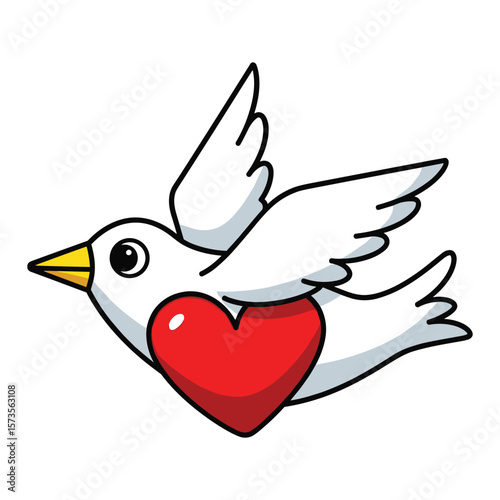 Illustration of White Bird Flying with Red Heart for Peace and Love Concept Design
